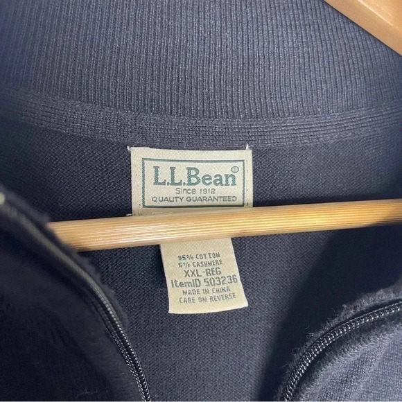 L.L. Bean Large Cotton Cashmere 1/4 Zip Pullover Sweater Size XL Black Gray - Picture 3 of 6